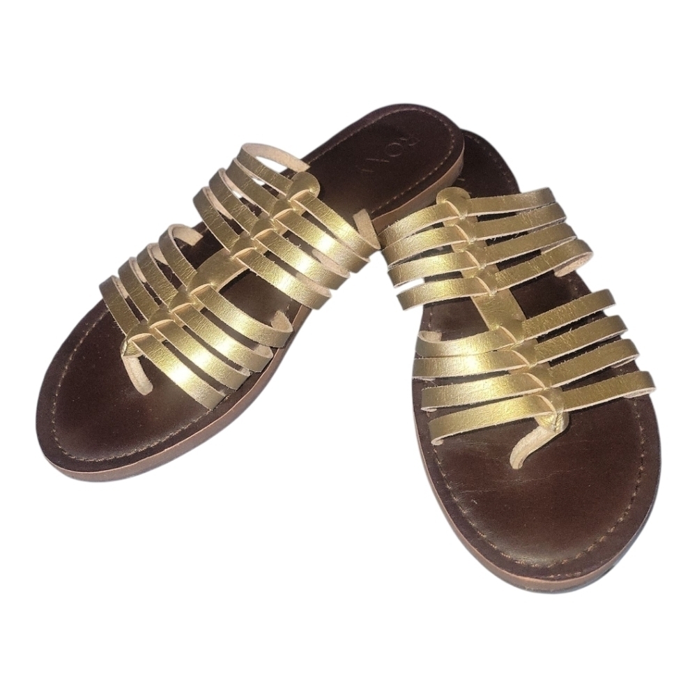 Roxy Women's Gold Tia Strappy Slip-on Thong Flip Flop Sandals Sz 8-81/2